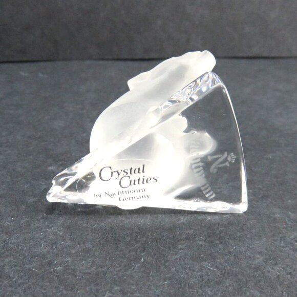 CRYSTAL CUTIES Frosted Glass Mouse on Clear Cheese Base Nachtmann Germany Vintag - Picture 9 of 10